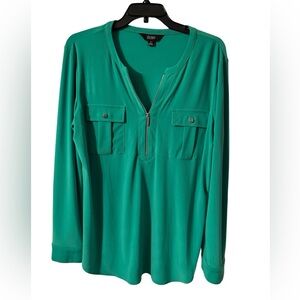 Green Long Sleeve Zip-Up Blouse by Slim factor size small! New